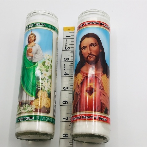 New Set of 2 Candles Religious Pillar Prayer Jesus Saint Jude Sacred H… - Picture 7 of 7